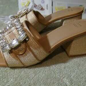 Women's Kathleen Raffia Buckle Block Heels - A New Day Size Range 6 - 11